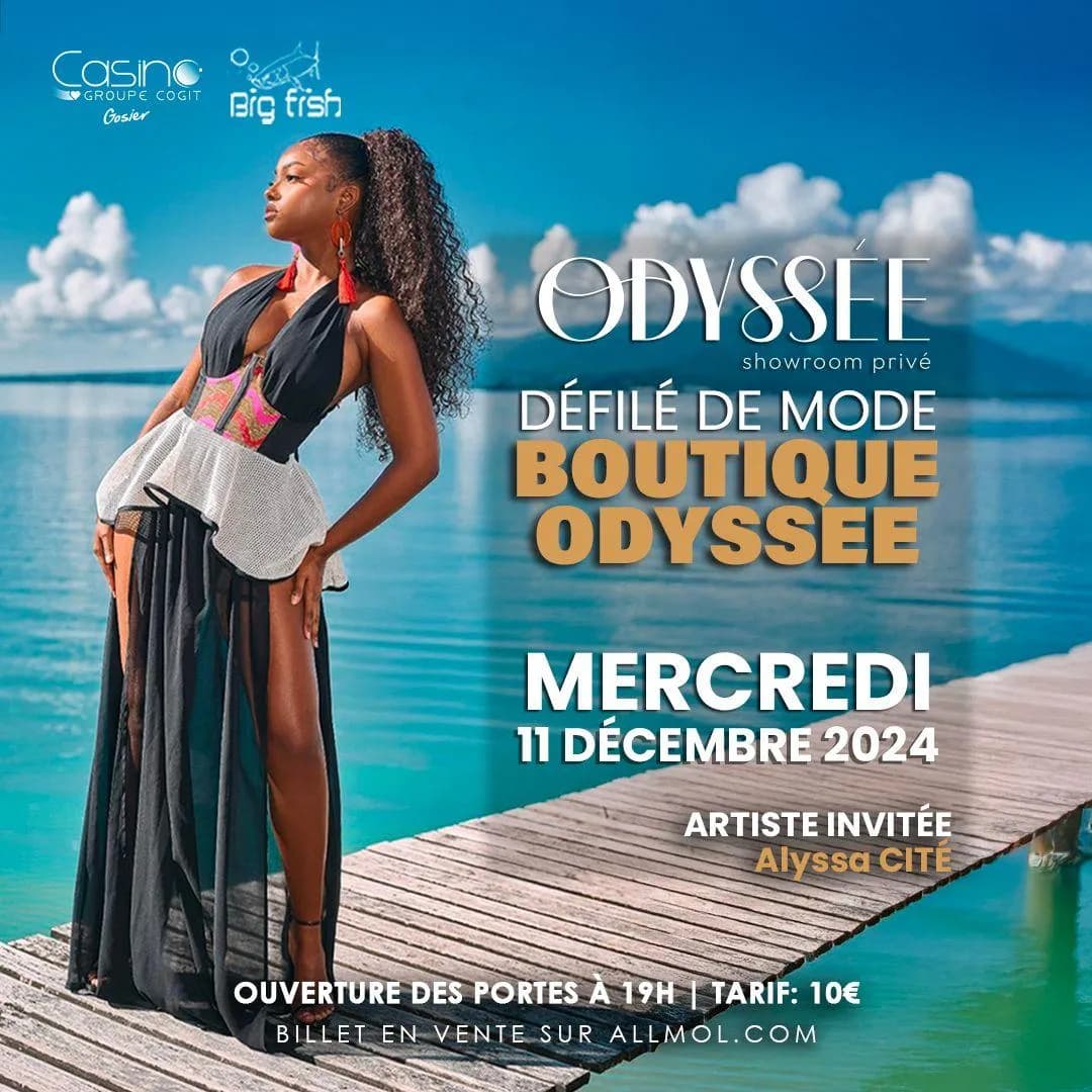 Affiche du défilé de mode Odyssée organisé au Casino du Gosier en décembre 2024